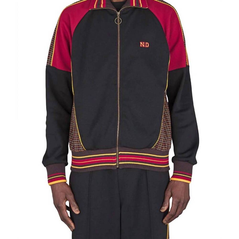 NEW NICHOLAS DALEY men's track top in dark chocolate/red jacquard